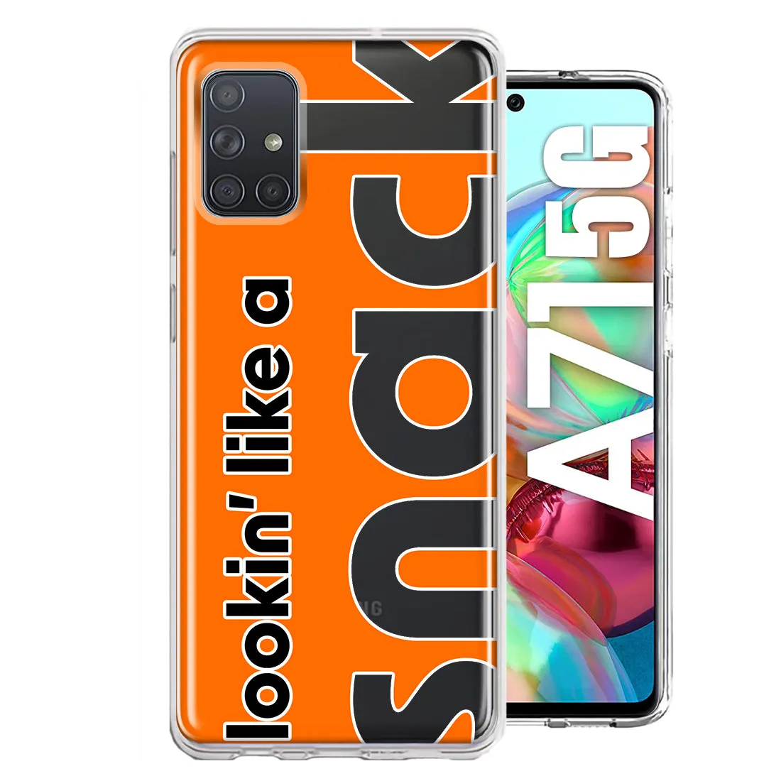 For Samsung Galaxy A71 4G Orange Clear Funny Text Quote Snack Design Hybrid Protective Phone Case Cover