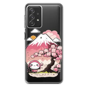 For Samsung Galaxy A72 Kawaii Manga Pink Cherry Blossom Fuji Mountain Mochi Girl Hybrid Protective Phone Case Cover