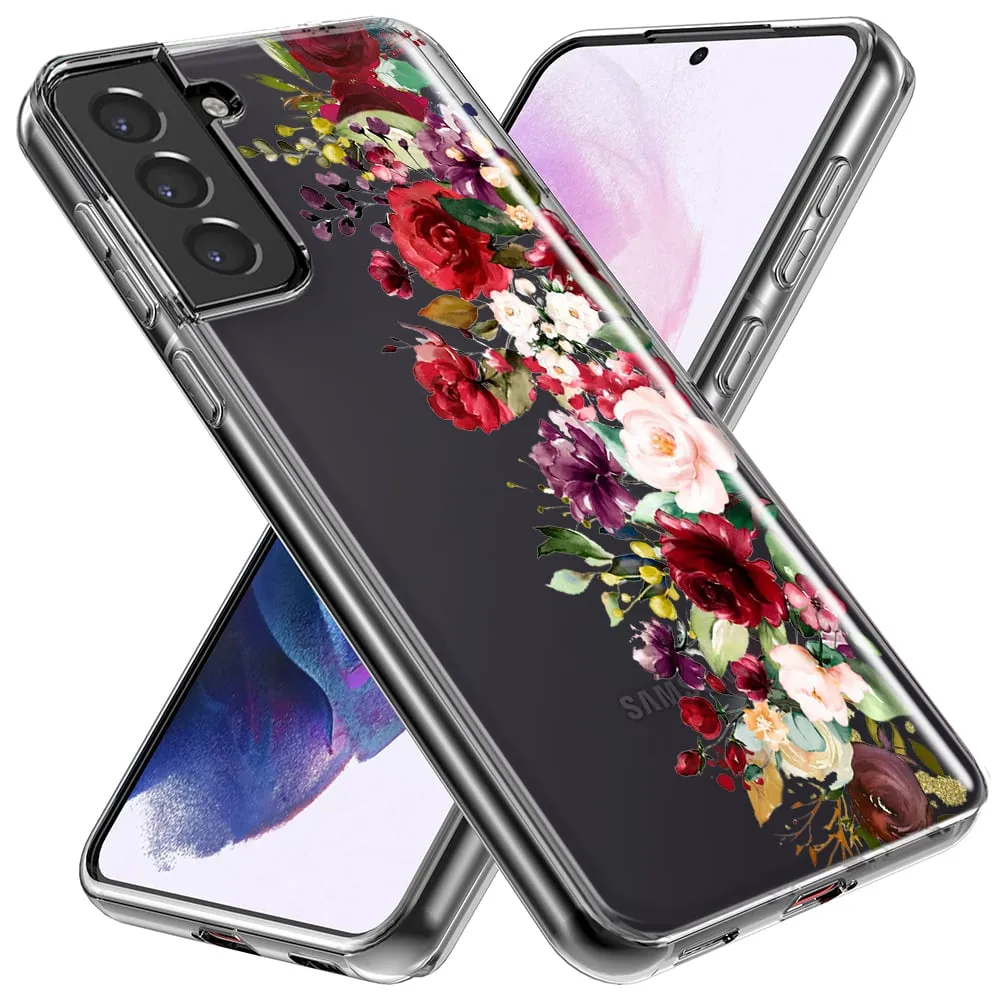 For Samsung Galaxy Note 10 Plus Red Summer Watercolor Floral Bouquets Ruby Flowers Design Hybrid Protective Phone Case Cover
