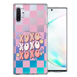 For Samsung Galaxy Note 10 Retro Pink Checkered XOXO Vintage 70s Style Hippie Valentine Love Double Layer Phone Case Cover