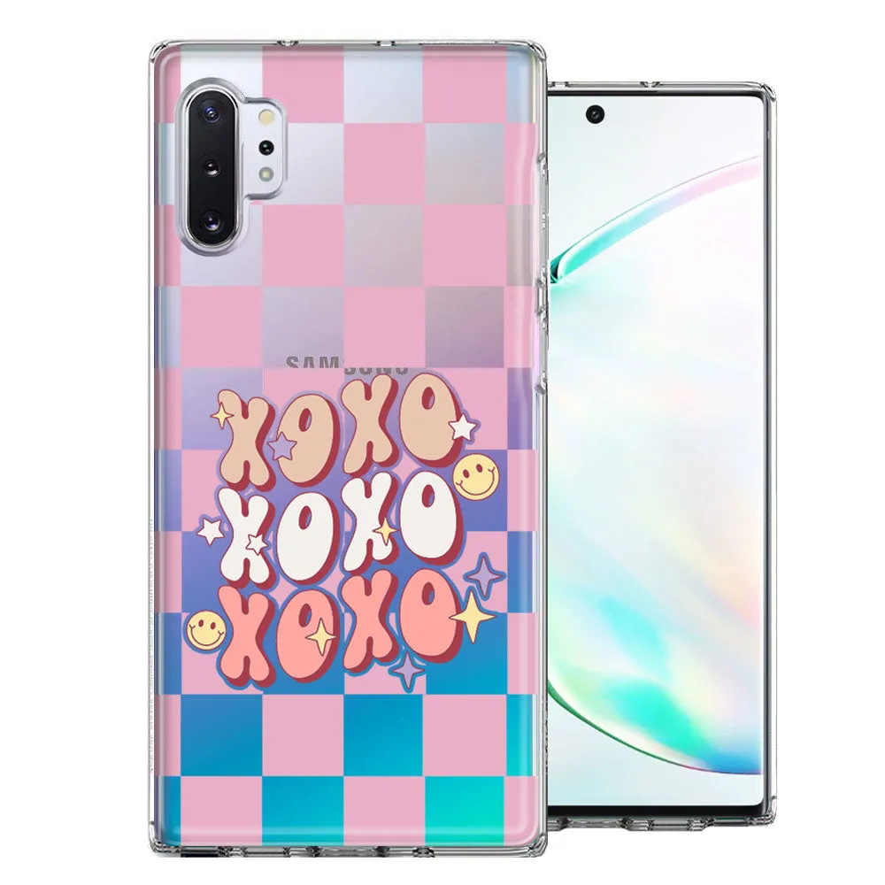 For Samsung Galaxy Note 10 Retro Pink Checkered XOXO Vintage 70s Style Hippie Valentine Love Double Layer Phone Case Cover
