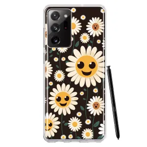 For Samsung Galaxy Note 20 Ultra Cute Smiley Face White Daisies Double Layer Phone Case Cover