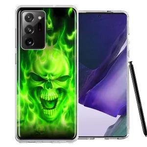 For Samsung Galaxy Note 20 Ultra Green Flaming Skull Double Layer Phone Case Cover