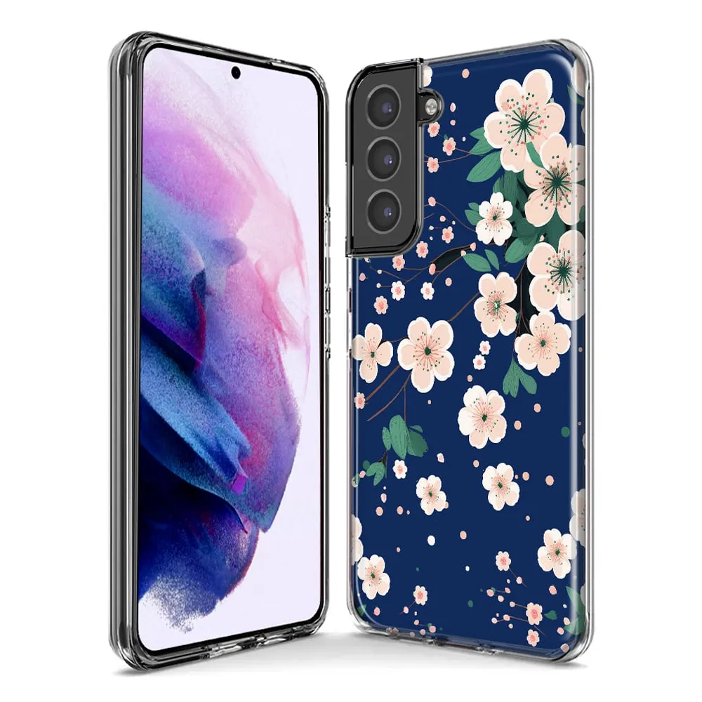 For Samsung Galaxy Note 20 Ultra Kawaii Japanese Pink Cherry Blossom Navy Blue Design Hybrid Protective Phone Case Cover