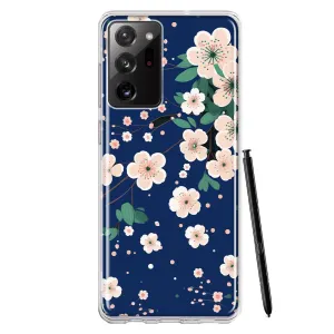 For Samsung Galaxy Note 20 Ultra Kawaii Japanese Pink Cherry Blossom Navy Blue Design Hybrid Protective Phone Case Cover