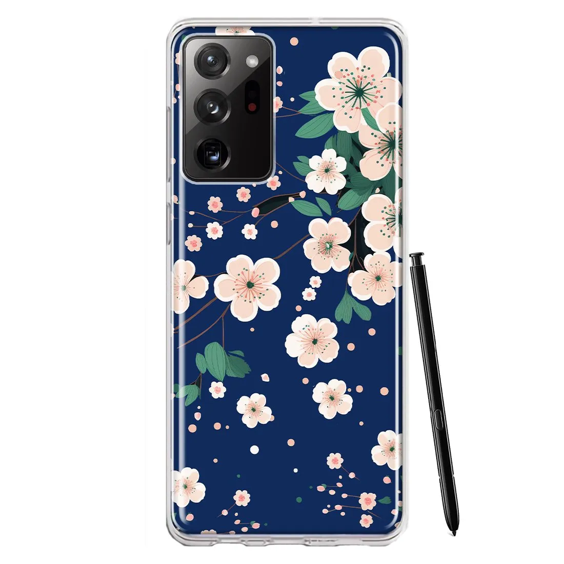 For Samsung Galaxy Note 20 Ultra Kawaii Japanese Pink Cherry Blossom Navy Blue Design Hybrid Protective Phone Case Cover