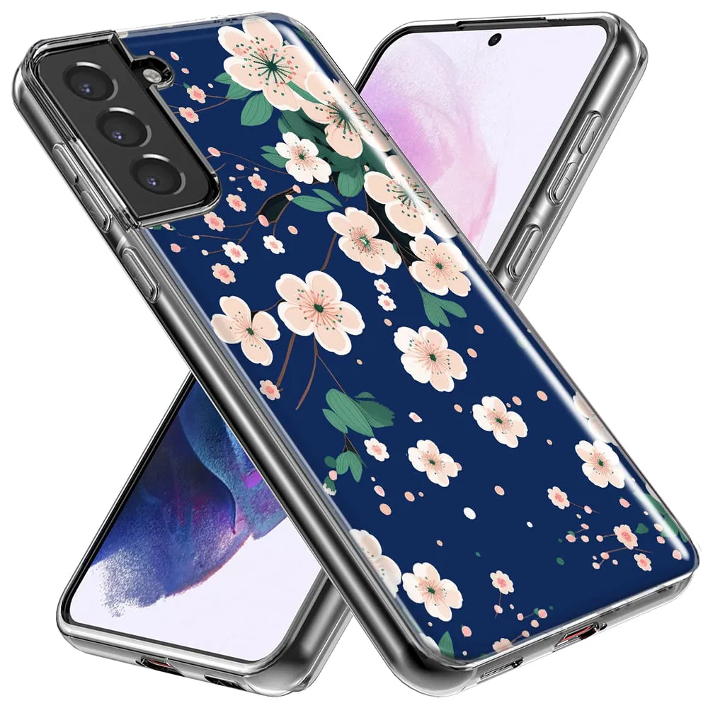 For Samsung Galaxy Note 20 Ultra Kawaii Japanese Pink Cherry Blossom Navy Blue Design Hybrid Protective Phone Case Cover