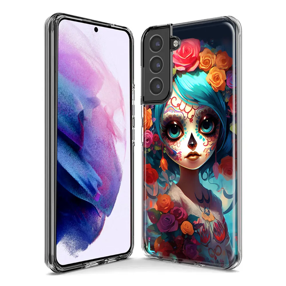 For Samsung Galaxy Note 9 Halloween Spooky Colorful Day of the Dead Skull Girl Design Hybrid Protective Phone Case Cover