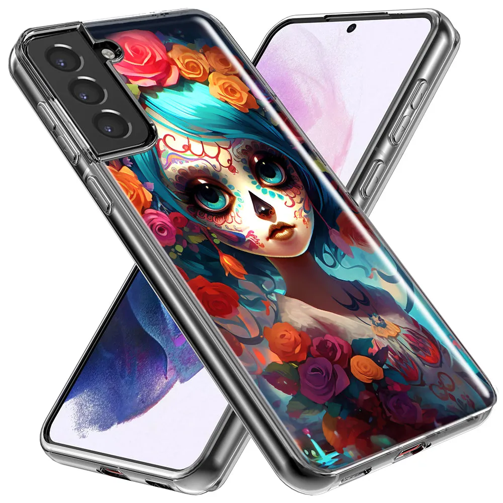 For Samsung Galaxy Note 9 Halloween Spooky Colorful Day of the Dead Skull Girl Design Hybrid Protective Phone Case Cover