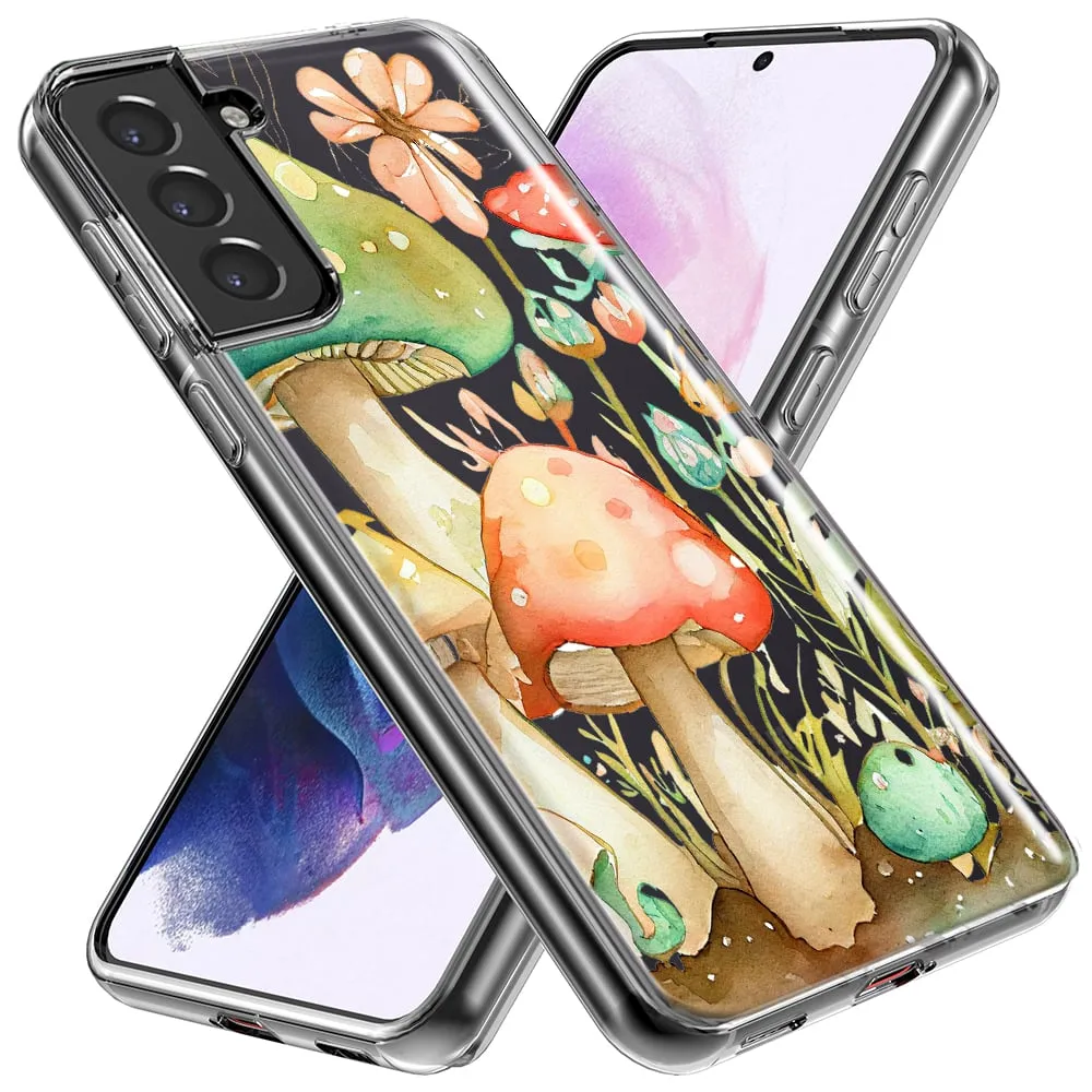 For Samsung Galaxy S20 Fairy Tale Watercolor Mushrooms Pastel Spring Flowers Floral Design Hybrid Protective Phone Case Cover