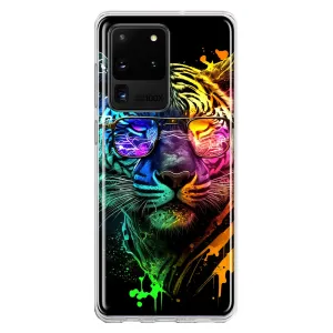 For Samsung Galaxy S20 Ultra Neon Rainbow Swag Tiger Hybrid Protective Phone Case Cover