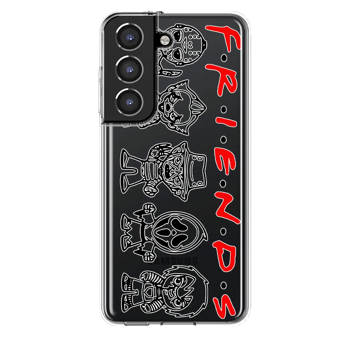 For Samsung Galaxy S21 FE Cute Halloween Spooky Horror Scary Characters Friends Design Hybrid Protective Phone Case Cover