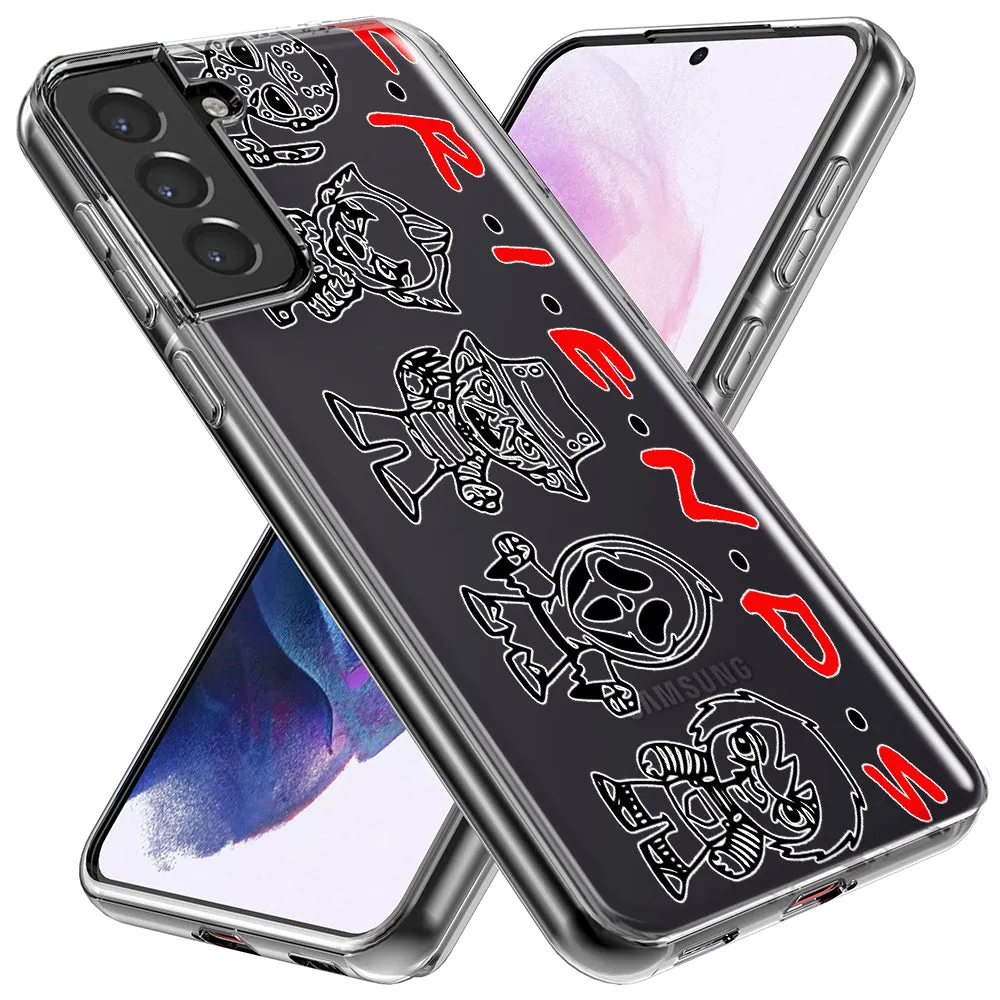 For Samsung Galaxy S21 FE Cute Halloween Spooky Horror Scary Characters Friends Design Hybrid Protective Phone Case Cover