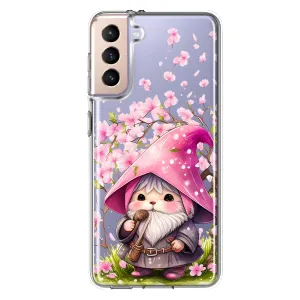 For Samsung Galaxy S21 Plus Cute Pink Cherry Blossom Gnome Spring Floral Flowers Double Layer Phone Case Cover