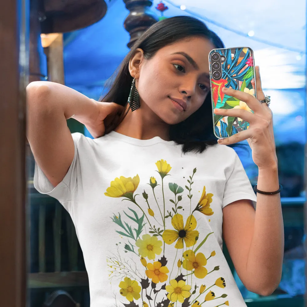 For Samsung Galaxy S21 Ultra Blue Monstera Pothos Tropical Floral Summer Flowers Design Hybrid Protective Phone Case Cover