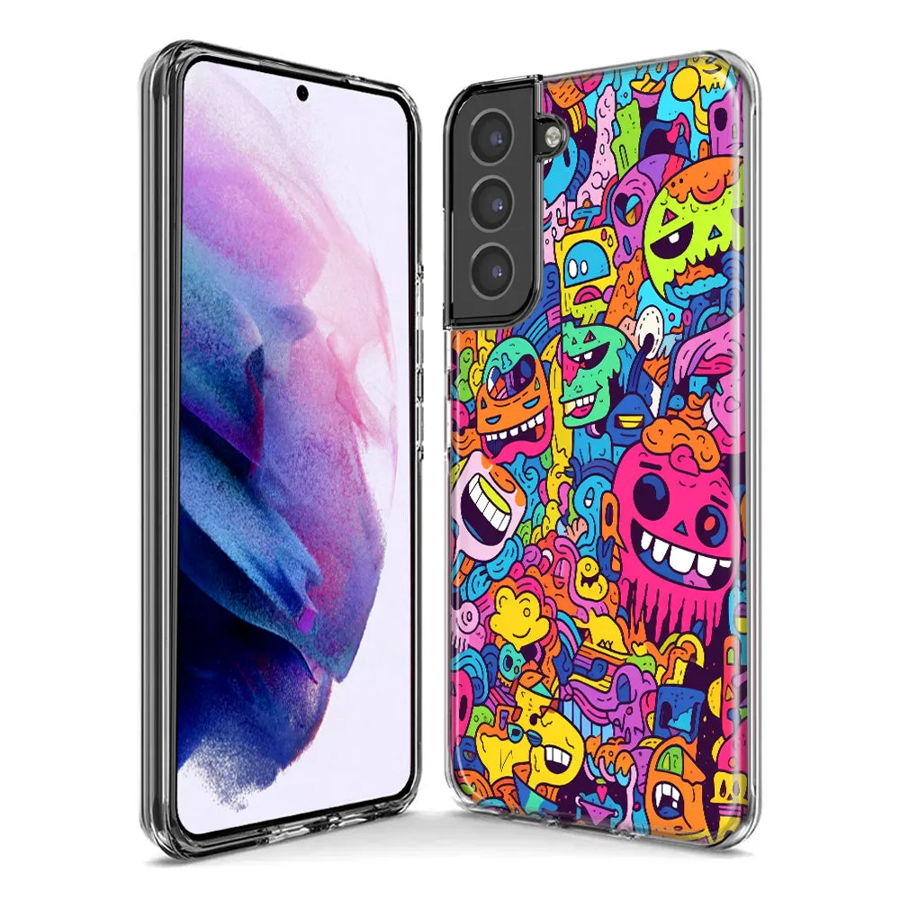 For Samsung Galaxy S21 Ultra Psychedelic Trippy Happy Characters Pop Art Design Hybrid Protective Phone Case Cover