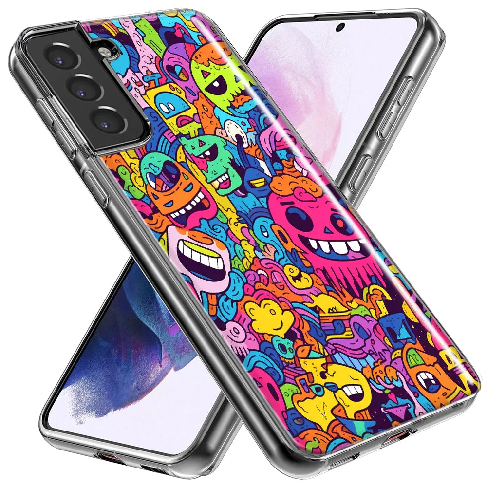 For Samsung Galaxy S21 Ultra Psychedelic Trippy Happy Characters Pop Art Design Hybrid Protective Phone Case Cover