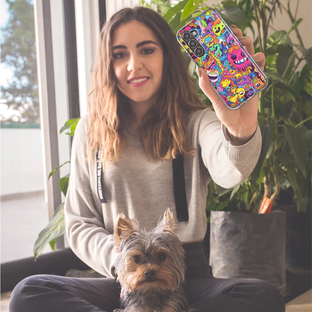 For Samsung Galaxy S21 Ultra Psychedelic Trippy Happy Characters Pop Art Design Hybrid Protective Phone Case Cover
