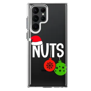 For Samsung Galaxy S22 Ultra Christmas Funny Couples Chest Nuts Ornaments Design Hybrid Protective Phone Case Cover