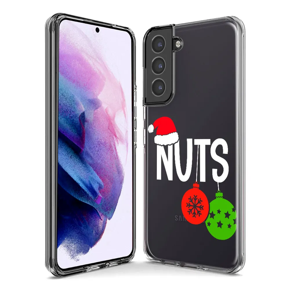 For Samsung Galaxy S22 Ultra Christmas Funny Couples Chest Nuts Ornaments Design Hybrid Protective Phone Case Cover