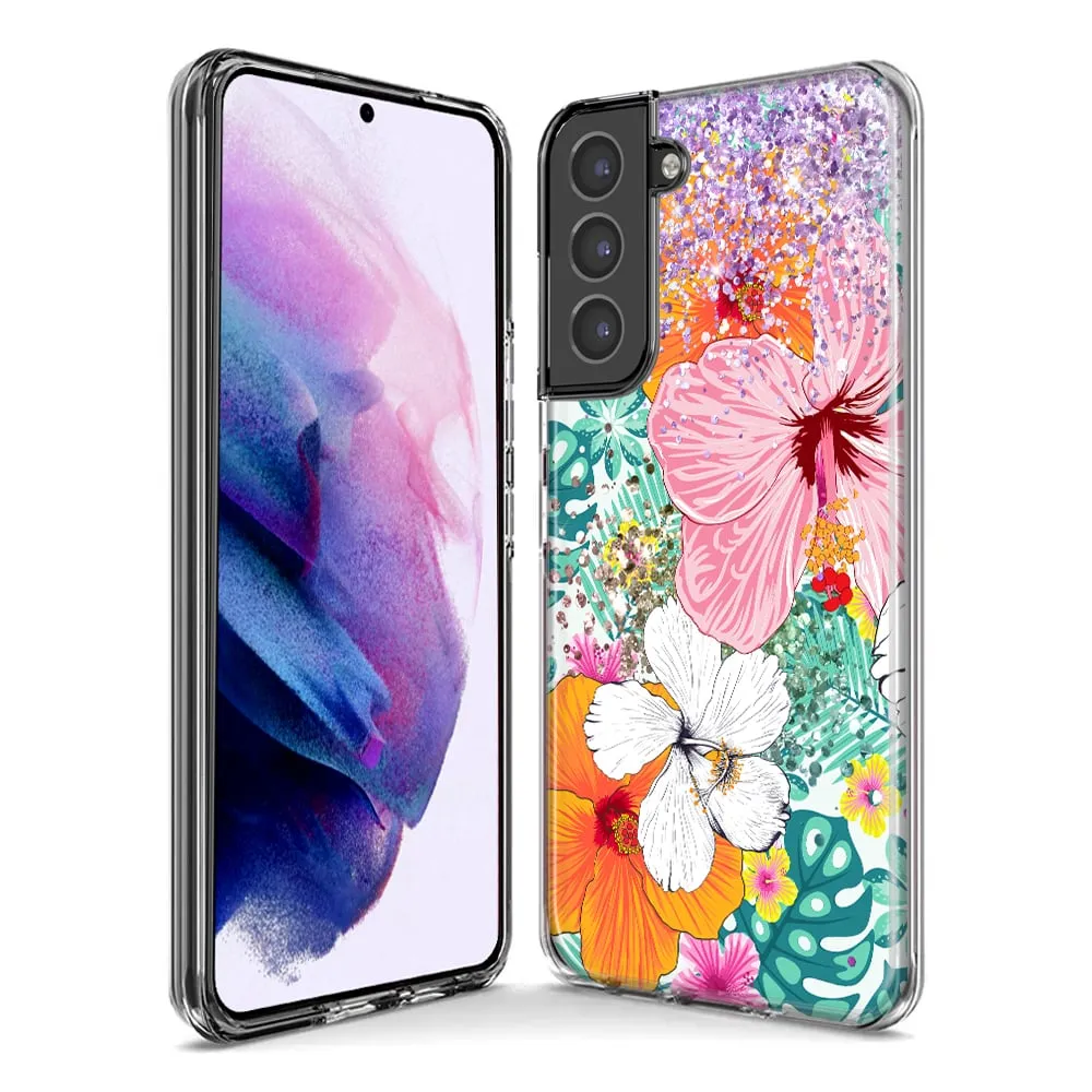 For Samsung Galaxy S23 Plus Hawaiian Vibes Hibiscus Flowers Monstera Vacation Summer Design Hybrid Protective Phone Case Cover