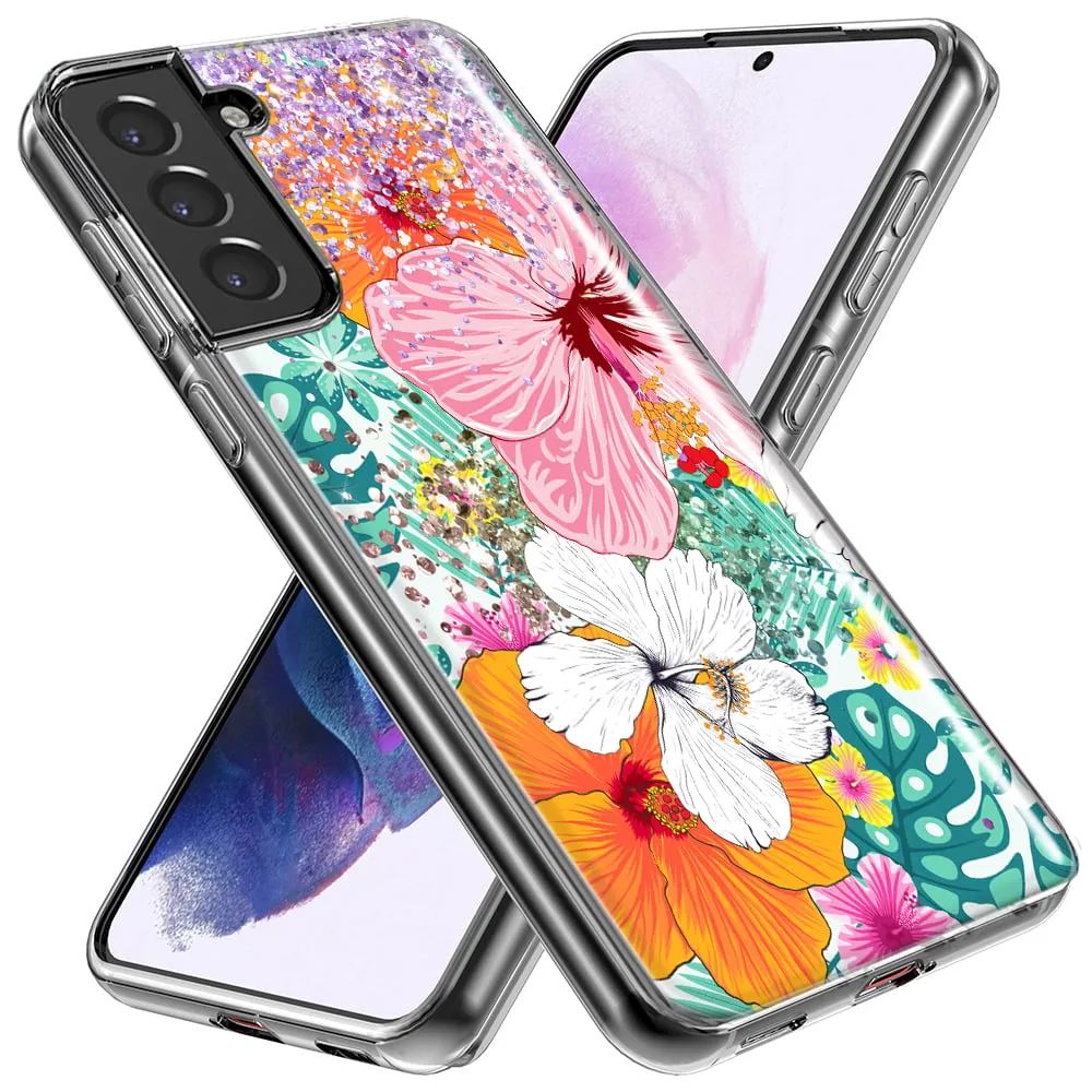 For Samsung Galaxy S23 Plus Hawaiian Vibes Hibiscus Flowers Monstera Vacation Summer Design Hybrid Protective Phone Case Cover