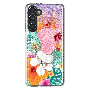 For Samsung Galaxy S23 Plus Hawaiian Vibes Hibiscus Flowers Monstera Vacation Summer Design Hybrid Protective Phone Case Cover