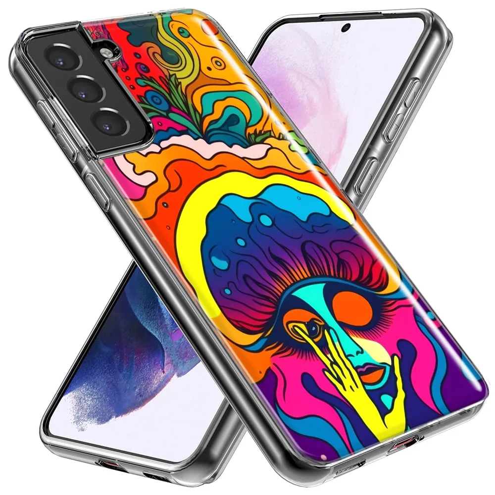 For Samsung Galaxy S23 Plus Neon Rainbow Psychedelic Trippy Hippie Big Brain Design Hybrid Protective Phone Case Cover