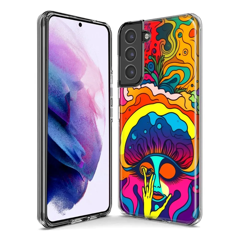 For Samsung Galaxy S23 Plus Neon Rainbow Psychedelic Trippy Hippie Big Brain Design Hybrid Protective Phone Case Cover