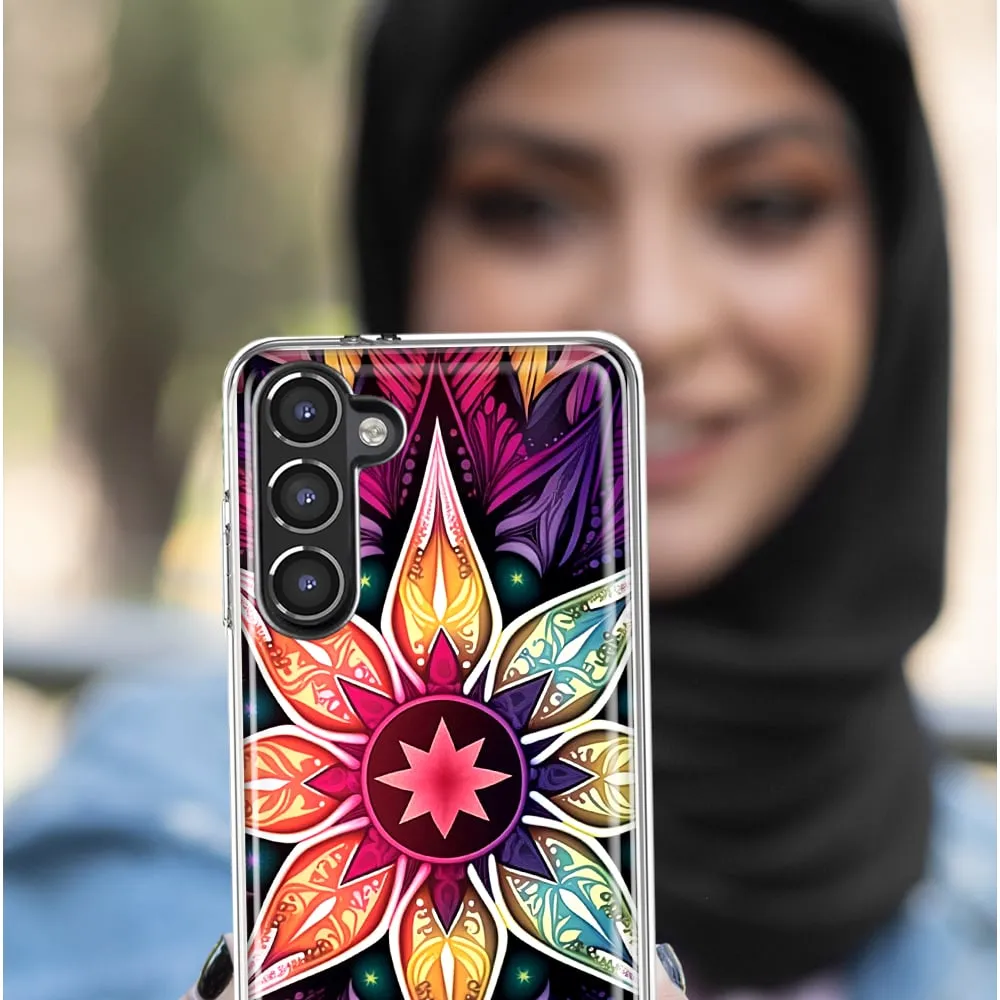 For Samsung Galaxy S23 Ultra Mandala Geometry Abstract Star Pattern Design Hybrid Protective Phone Case Cover