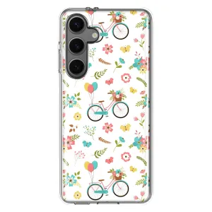 For Samsung Galaxy S24 Cute Spring Floral Bicycles Slim Shockproof Hard Shell TPU Case Heavy Duty Protective Phone Cover