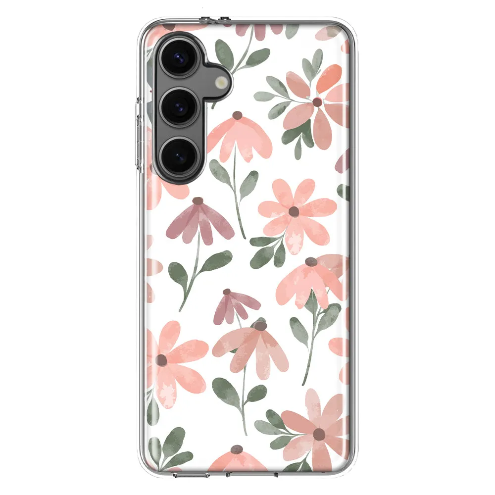 For Samsung Galaxy S24 Plus Cute Pink Flowers Slim Shockproof Hard Shell TPU Case Heavy Duty Protective Phone Cover