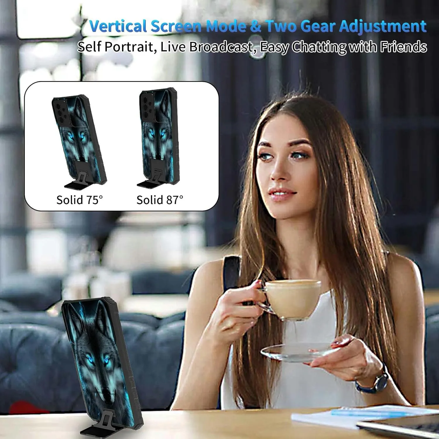 for Samsung Galaxy S24 Ultra 5G Case, Galaxy S24 Ultra Case with Slide Camera Cover, Dual Layer Built-in Kickstand Phone Case for Samsung S24 Ultra 5G, Wolf with Glowing Eyes in The Dark