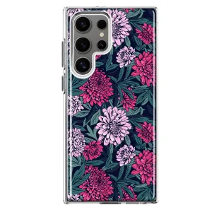 For Samsung Galaxy S24 Ultra Vintage Pink Flowers and Leaves Slim Shockproof Hard Shell TPU Case Heavy Duty Protective Phone Cover