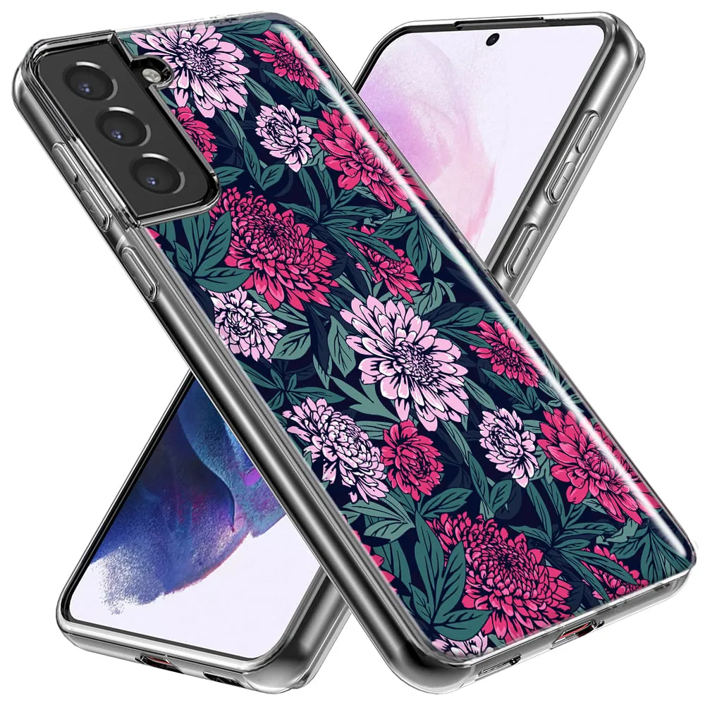 For Samsung Galaxy S24 Ultra Vintage Pink Flowers and Leaves Slim Shockproof Hard Shell TPU Case Heavy Duty Protective Phone Cover