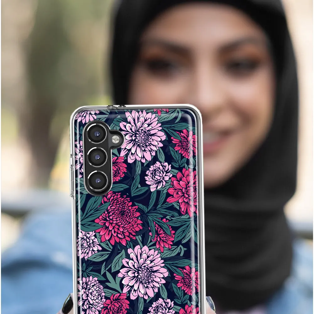 For Samsung Galaxy S24 Ultra Vintage Pink Flowers and Leaves Slim Shockproof Hard Shell TPU Case Heavy Duty Protective Phone Cover