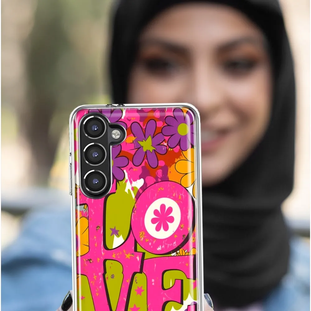 For Samsung Galaxy S9 Pink Daisy Love Graffiti Painting Art Design Hybrid Protective Phone Case Cover