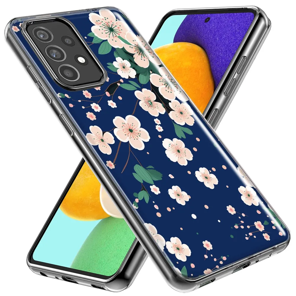 For Samsung Galaxy Z Flip 4 Kawaii Japanese Pink Cherry Blossom Navy Blue Design Hybrid Protective Phone Case Cover