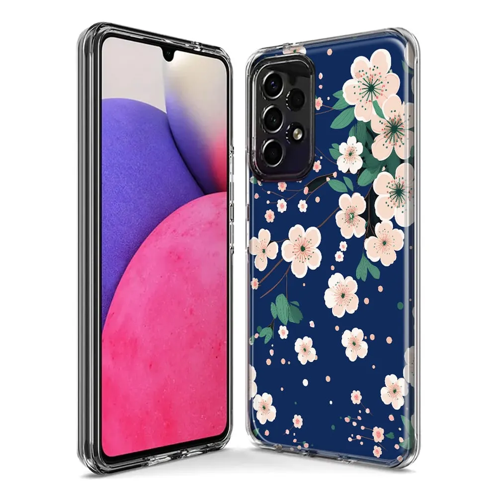 For Samsung Galaxy Z Flip 4 Kawaii Japanese Pink Cherry Blossom Navy Blue Design Hybrid Protective Phone Case Cover