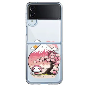 For Samsung Galaxy Z Flip 4 Kawaii Manga Pink Cherry Blossom Fuji Mountain Mochi Girl Hybrid Protective Phone Case Cover