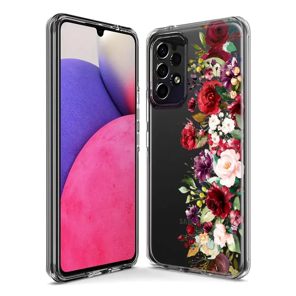 For Samsung Galaxy Z Fold 4 Red Summer Watercolor Floral Bouquets Ruby Flowers Design Hybrid Protective Phone Case Cover