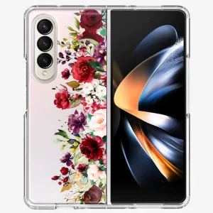 For Samsung Galaxy Z Fold 4 Red Summer Watercolor Floral Bouquets Ruby Flowers Design Hybrid Protective Phone Case Cover