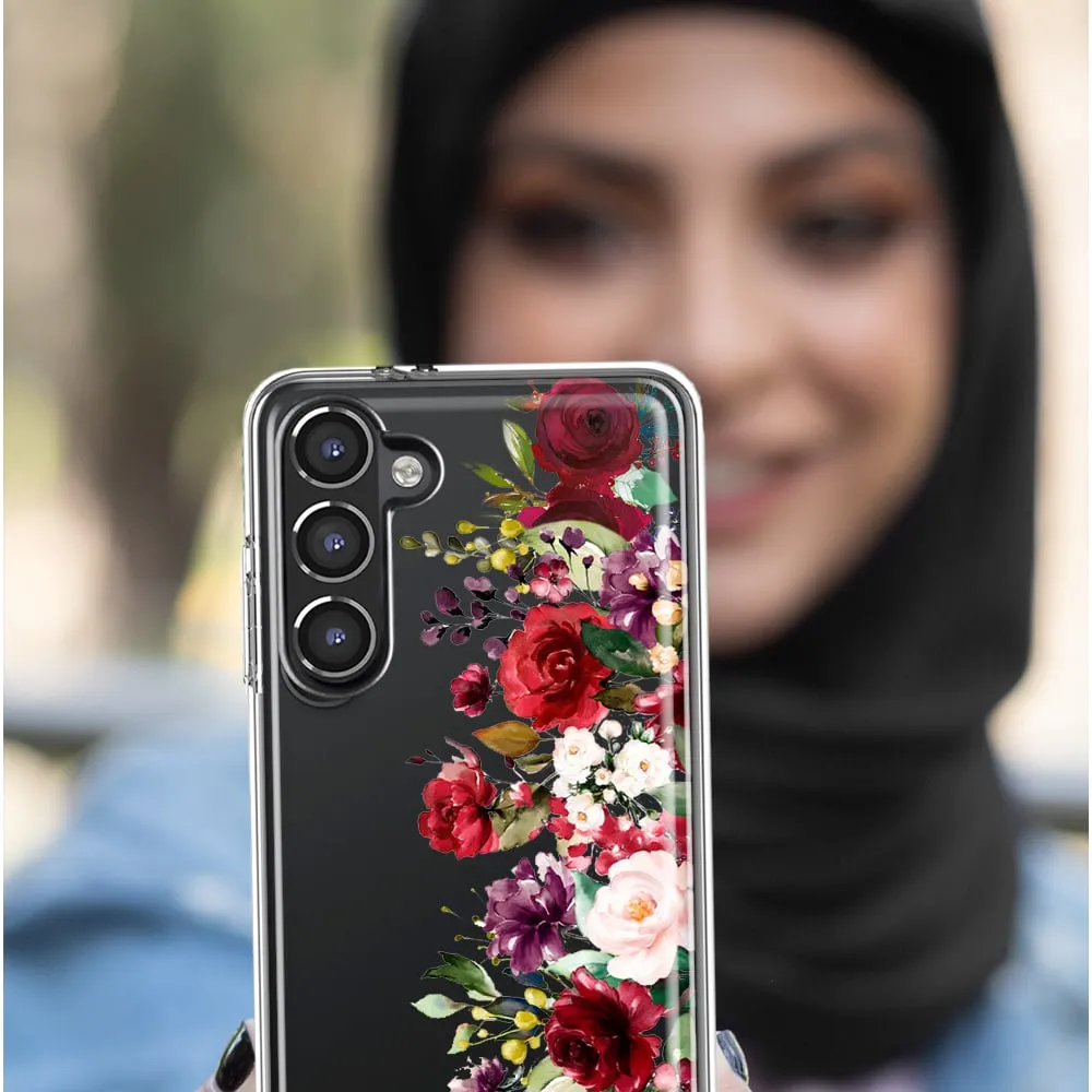 For Samsung Galaxy Z Fold 4 Red Summer Watercolor Floral Bouquets Ruby Flowers Design Hybrid Protective Phone Case Cover