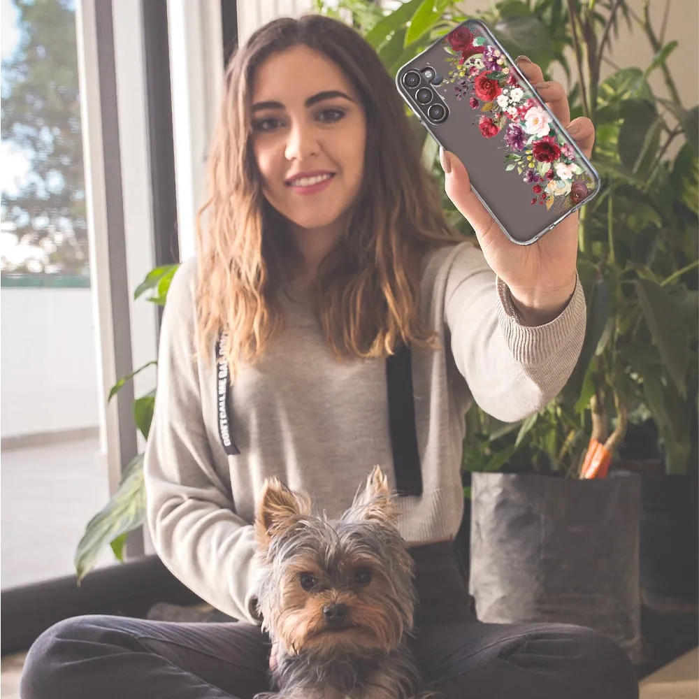 For Samsung Galaxy Z Fold 4 Red Summer Watercolor Floral Bouquets Ruby Flowers Design Hybrid Protective Phone Case Cover
