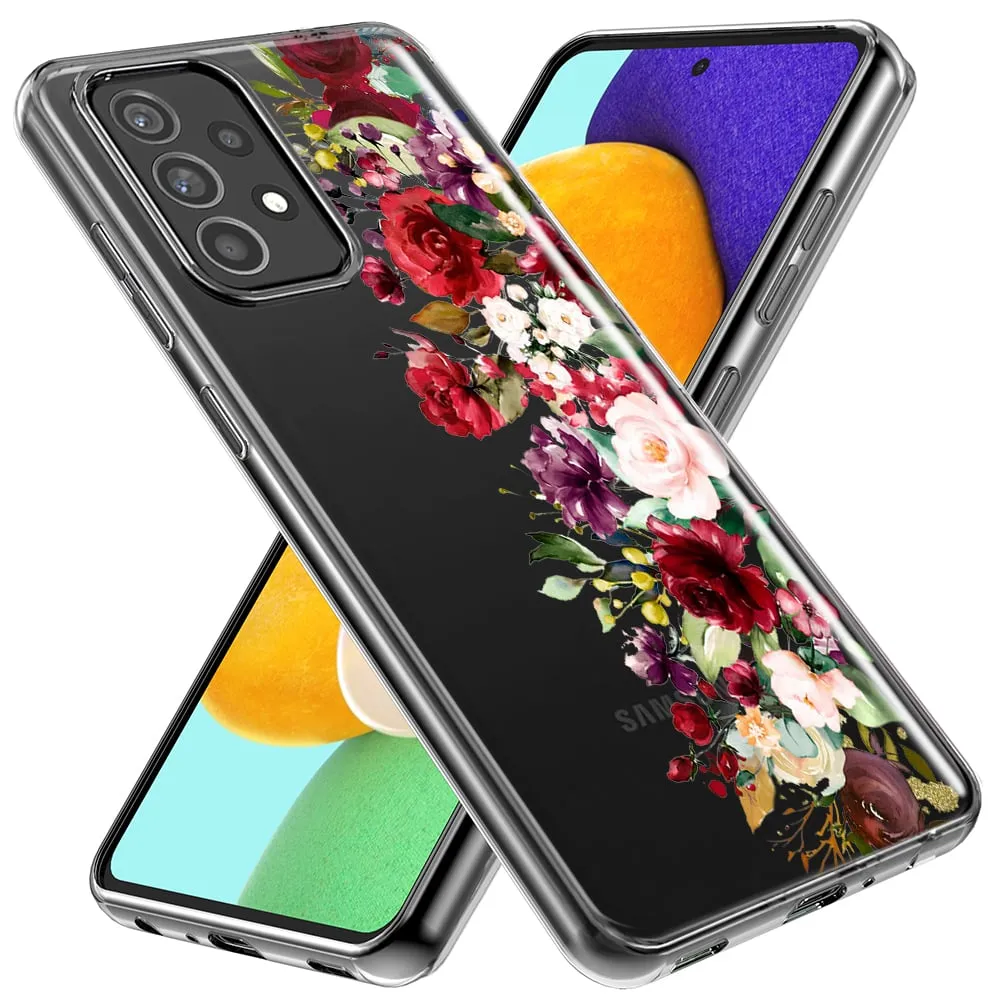 For Samsung Galaxy Z Fold 4 Red Summer Watercolor Floral Bouquets Ruby Flowers Design Hybrid Protective Phone Case Cover
