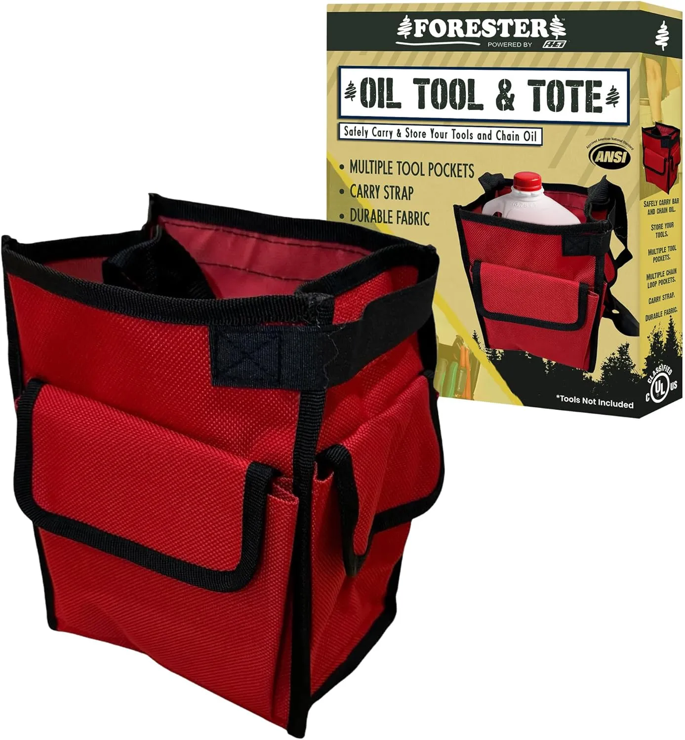 Forester Chain Oil Heavy Duty Tool Tote Bag - Durable Tool Bag with Multiple Pockets & Chain Loops