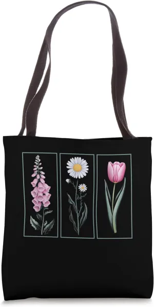 Foxglove Daisy Tulip Vintage Floral Plant Tote Bag