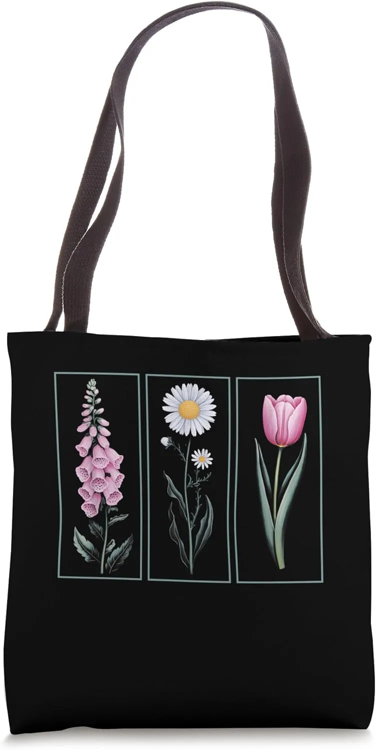 Foxglove Daisy Tulip Vintage Floral Plant Tote Bag