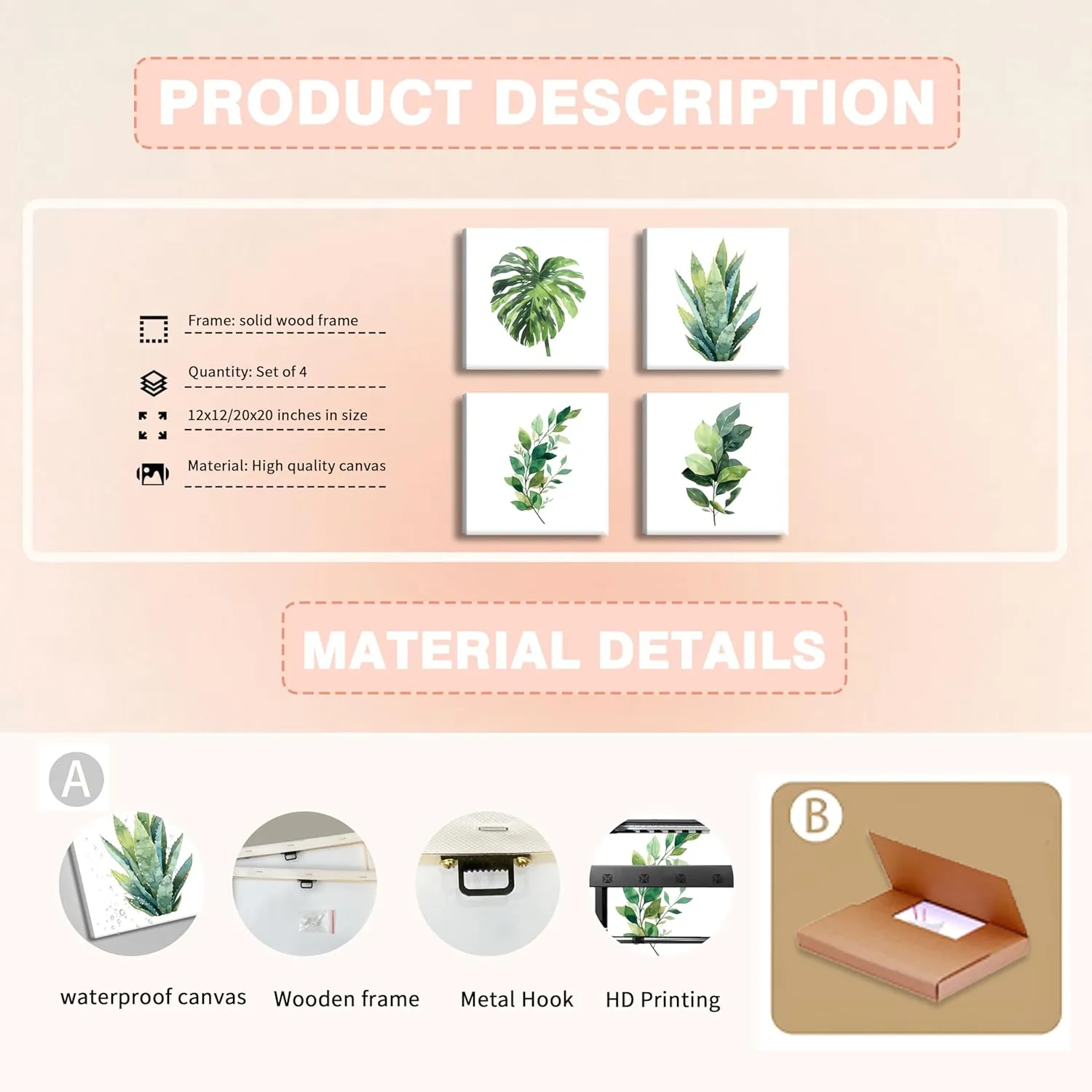 Framed Bathroom Canvas Wall Art Set of 4, Sage Green Botanical Pictures Wall Decor Paintings, Minimalist Plant Posters Prints for Bathroom Bedroom Living Room Home Decor 12x12In