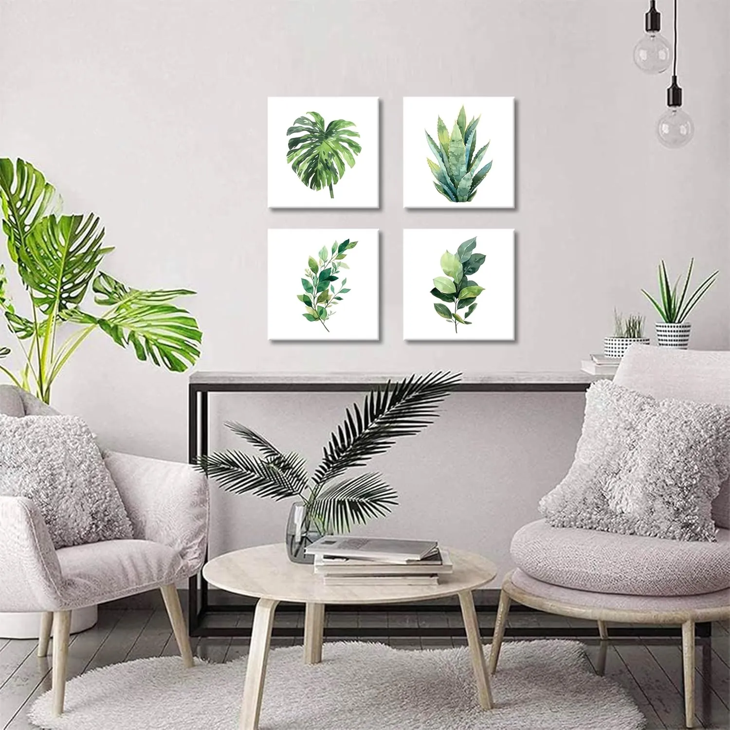 Framed Bathroom Canvas Wall Art Set of 4, Sage Green Botanical Pictures Wall Decor Paintings, Minimalist Plant Posters Prints for Bathroom Bedroom Living Room Home Decor 12x12In